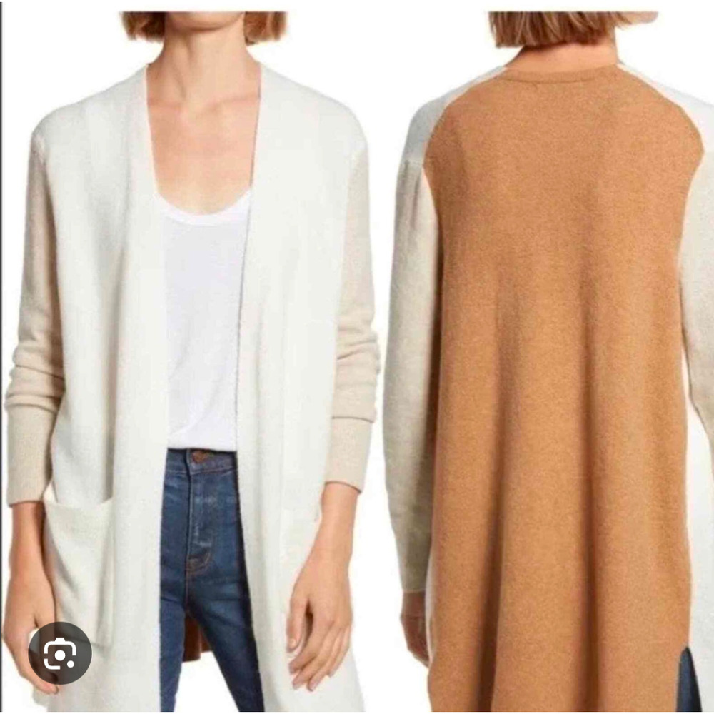 SOFT Madewell Wool Alpaca Kent Color Block Beige Brown Cardigan Sz S
